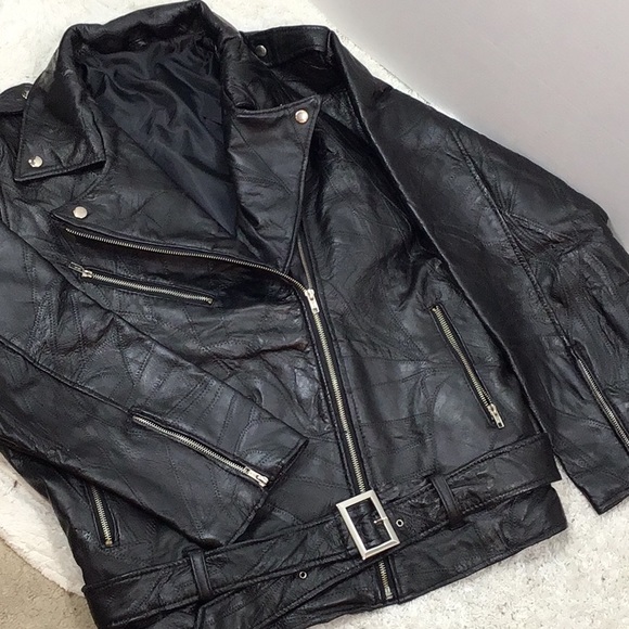 Black leather embroidered moto jacket NWT - Picture 13 of 15